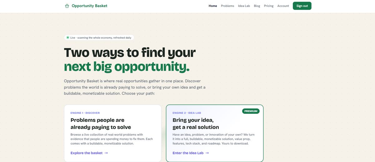 Opportunity Basket homepage